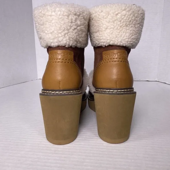 See by Chloe Boots Womens 38 Wedge Booties Eileen Platform Shearling Hiker US 8