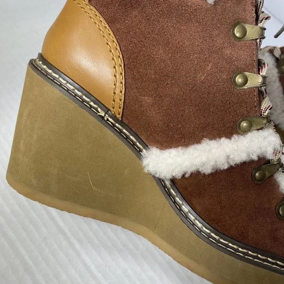 See by Chloe Boots Womens 38 Wedge Booties Eileen Platform Shearling Hiker US 8