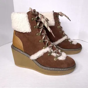 See by Chloe Boots Womens 38 Wedge Booties Eileen Platform Shearling Hiker US 8