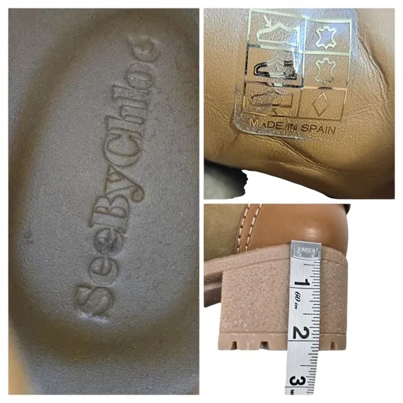 See by Chloe Eileen Chuncky Heel Hiking Tan Suede/Leather Boots