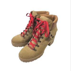 See by Chloe Eileen Chuncky Heel Hiking Tan Suede/Leather Boots