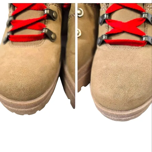 See by Chloe Eileen Chuncky Heel Hiking Tan Suede/Leather Boots