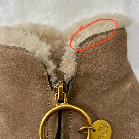 See by Chloe Louise Sherpa Taupe Tan Suede Size 40 Shearling Lined Ankle Boots