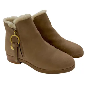 See by Chloe Louise Sherpa Taupe Tan Suede Size 40 Shearling Lined Ankle Boots