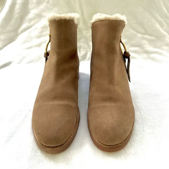 See by Chloe Louise Sherpa Taupe Tan Suede Size 40 Shearling Lined Ankle Boots
