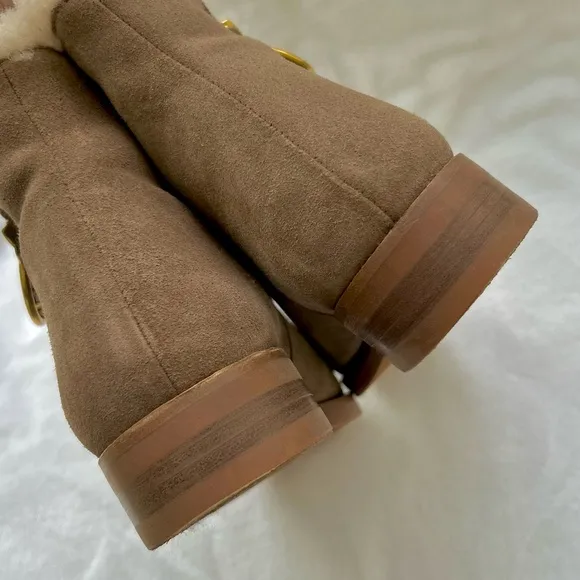 See by Chloe Louise Sherpa Taupe Tan Suede Size 40 Shearling Lined Ankle Boots
