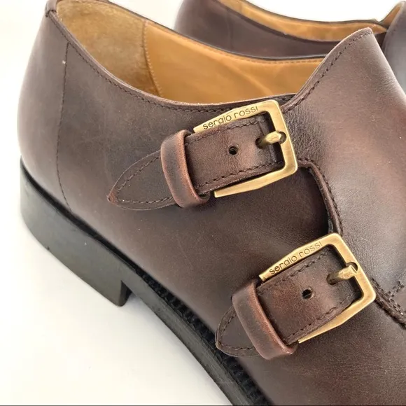 SERGIO ROSSI MENS BROWN LEATHER LOAFERS SIZE 8