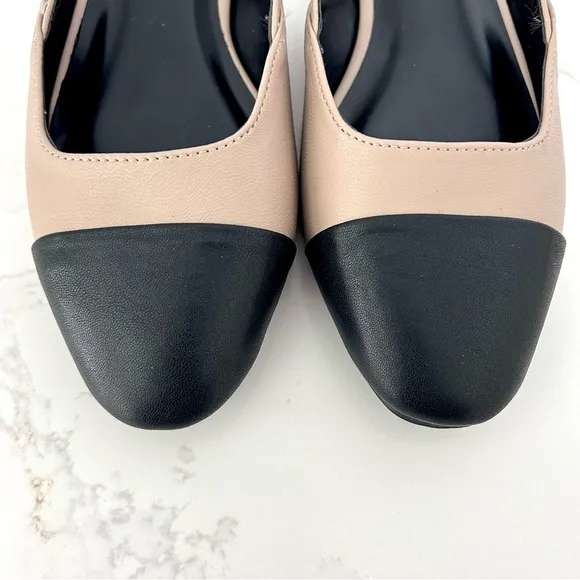 Seychelles Slingback Flats Shoes Cap Toe Block Heel Black Tan Woman Size 7.5 NEW