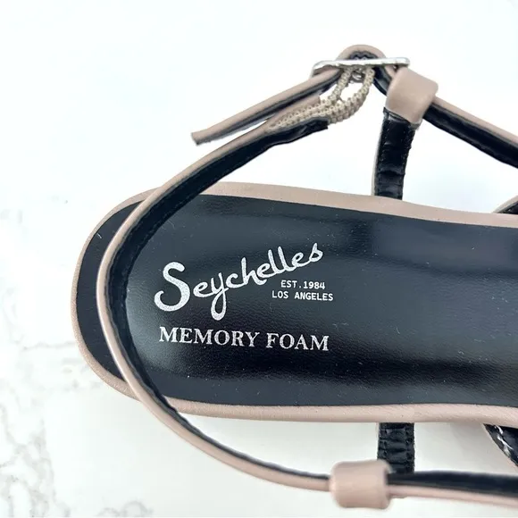 Seychelles Slingback Flats Shoes Cap Toe Block Heel Black Tan Woman Size 7.5 NEW