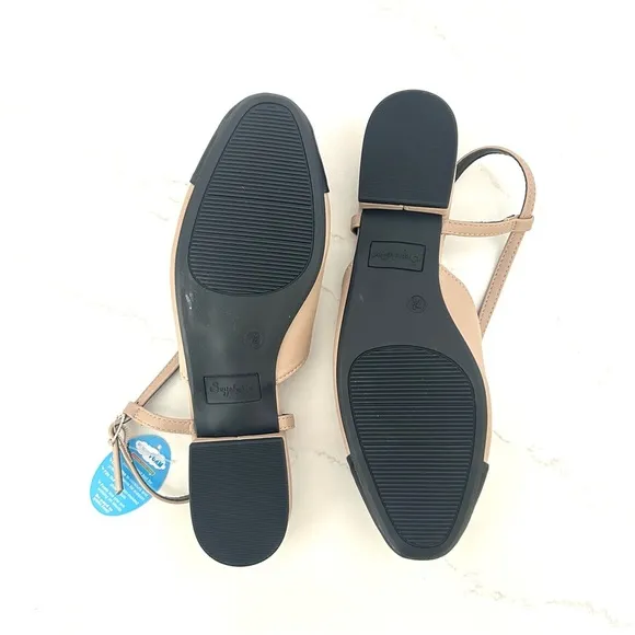 Seychelles Slingback Flats Shoes Cap Toe Block Heel Black Tan Woman Size 7.5 NEW