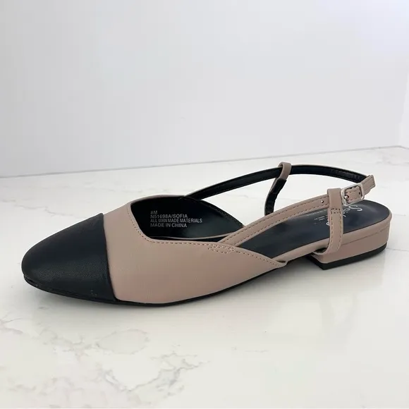 Seychelles Slingback Flats Shoes Cap Toe Block Heel Black Tan Woman Size 7.5 NEW