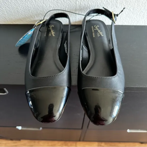 Seychelles Womens Flats Black Capped Toe Low Heel Slingback Memory Foam Shoes 6