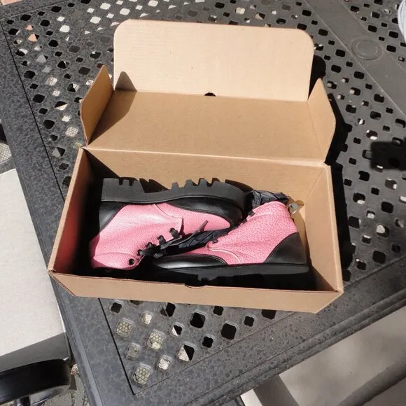 SHINDIGS Women's Pink Leather Hiking Boots Size 7B with Original Box