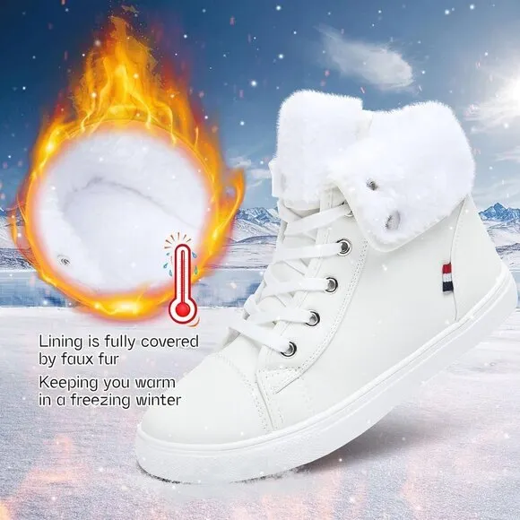 Shupua Ankle Boots Women White Polyurethane  Lace Up Combat Winter Fashion Snow