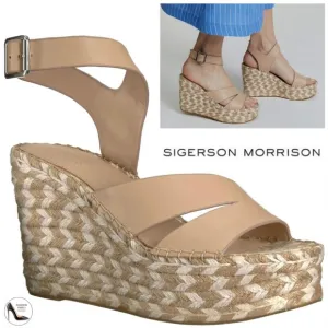 SIGERSON MORRISON Arien platform wedge Espadrilles Beige Nude leather sandal 8.5
