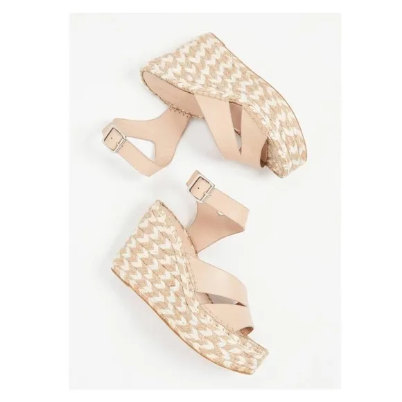 SIGERSON MORRISON Arien platform wedge Espadrilles Beige Nude leather sandal 8.5