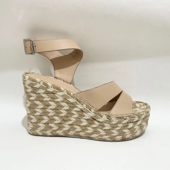 SIGERSON MORRISON Arien platform wedge Espadrilles Beige Nude leather sandal 8.5