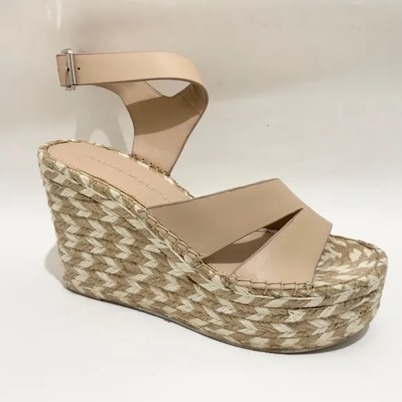SIGERSON MORRISON Arien platform wedge Espadrilles Beige Nude leather sandal 8.5