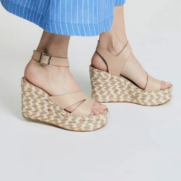 SIGERSON MORRISON Arien platform wedge Espadrilles Beige Nude leather sandal 8.5