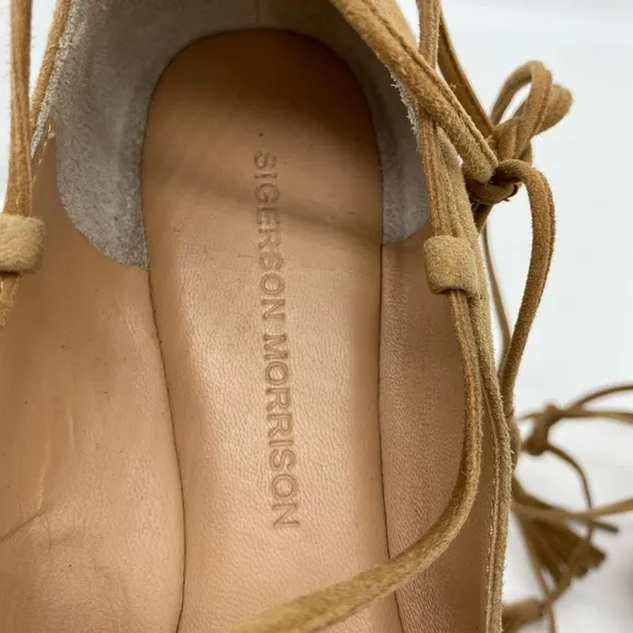 Sigerson Morrison Gladiator Lace Up Suede Point Toe Flats Brown Womens Size 7 B