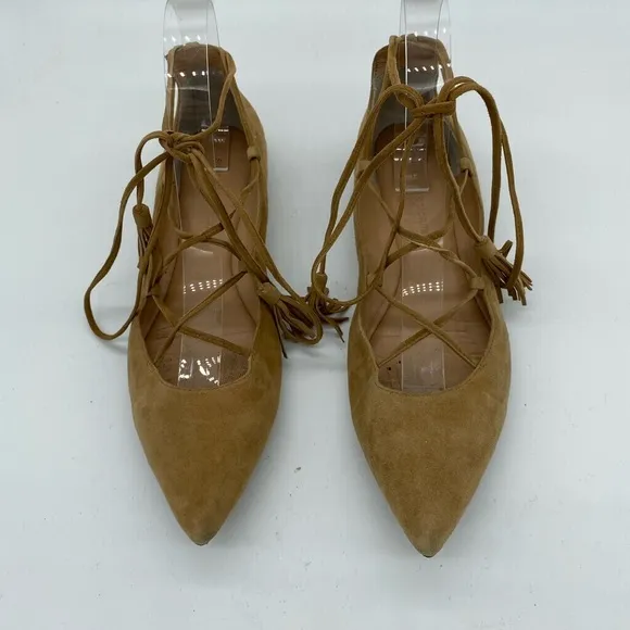 Sigerson Morrison Gladiator Lace Up Suede Point Toe Flats Brown Womens Size 7 B