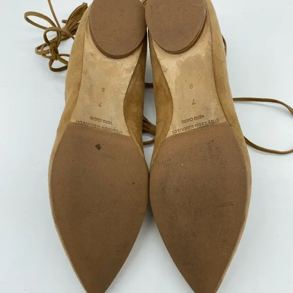 Sigerson Morrison Gladiator Lace Up Suede Point Toe Flats Brown Womens Size 7 B
