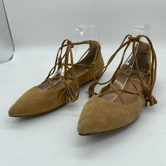 Sigerson Morrison Gladiator Lace Up Suede Point Toe Flats Brown Womens Size 7 B