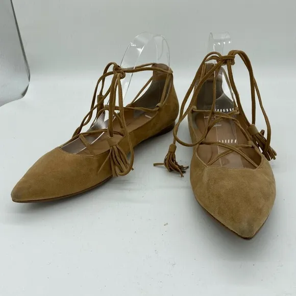 Sigerson Morrison Gladiator Lace Up Suede Point Toe Flats Brown Womens Size 7 B