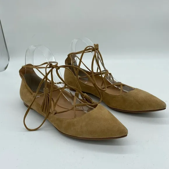 Sigerson Morrison Gladiator Lace Up Suede Point Toe Flats Brown Womens Size 7 B