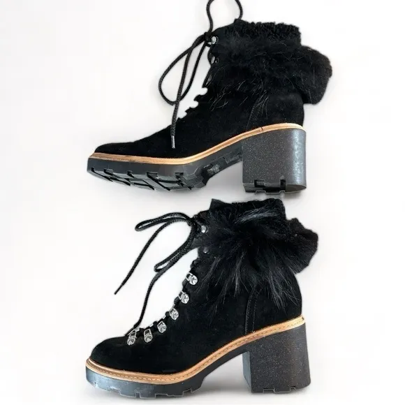 Sigerson Morrison Nalia Black Leather Goat Raccoon Fur Hiking Boots Size 40 (9)