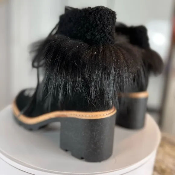 Sigerson Morrison Nalia Black Leather Goat Raccoon Fur Hiking Boots Size 40 (9)