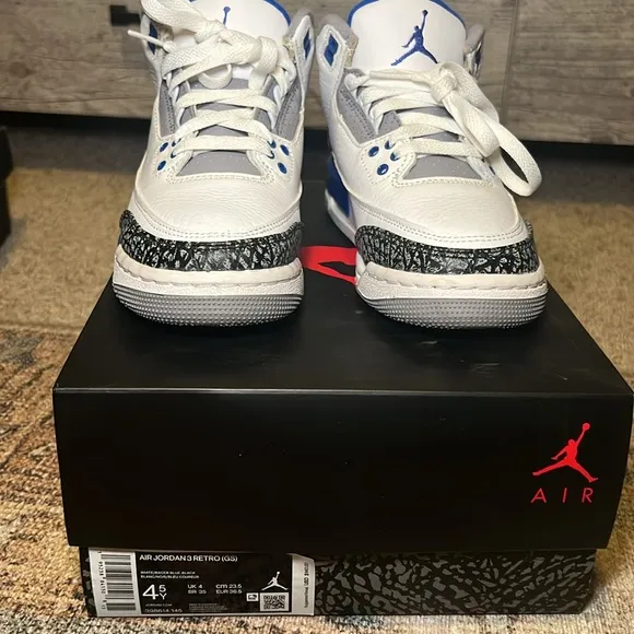 Size 4.5 Air Jordan Retro Sneakers in Racer Blue and White