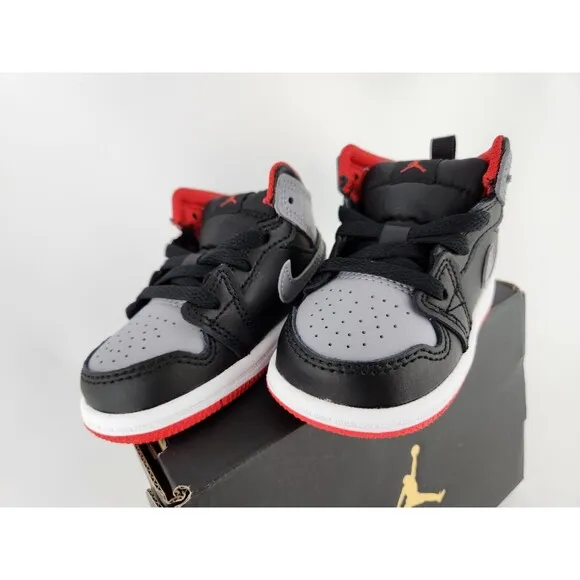 Size 4C - Air Jordan Retro 1 Mid Cement Grey Red Black Toddler - Brand New