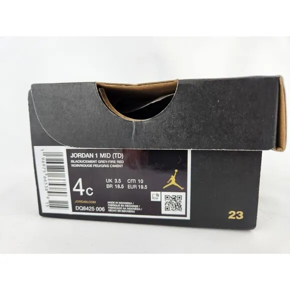 Size 4C - Air Jordan Retro 1 Mid Cement Grey Red Black Toddler - Brand New