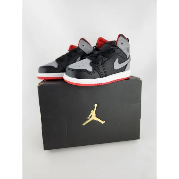 Size 4C - Air Jordan Retro 1 Mid Cement Grey Red Black Toddler - Brand New