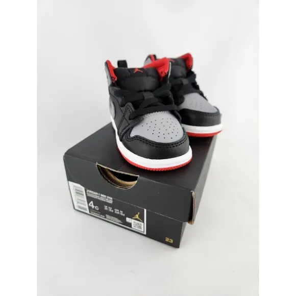 Size 4C - Air Jordan Retro 1 Mid Cement Grey Red Black Toddler - Brand New