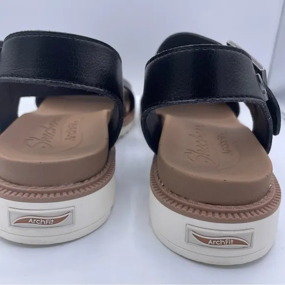 Skechers arch fit Lucy black vegan leather sandals women Size 9