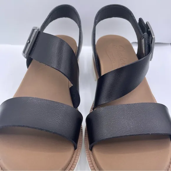 Skechers arch fit Lucy black vegan leather sandals women Size 9