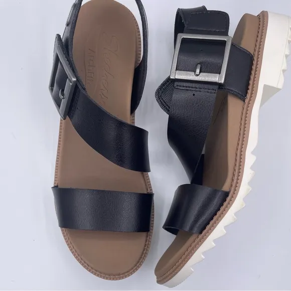 Skechers arch fit Lucy black vegan leather sandals women Size 9