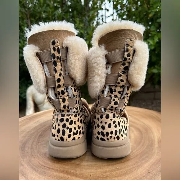 SKECHERS Mark Nason Cow Hair Shearling Leopard Print Pull On Boots Size 6