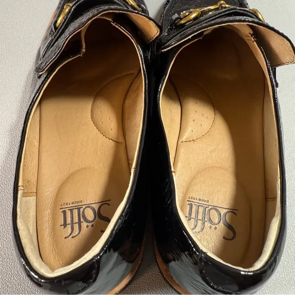 SOFFT Prewitt Black Patent Leather Gold Buckle Loafers with Lug Sole