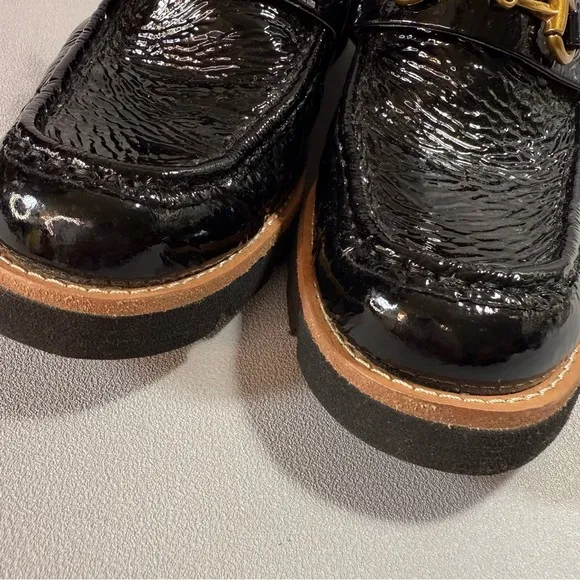 SOFFT Prewitt Black Patent Leather Gold Buckle Loafers with Lug Sole