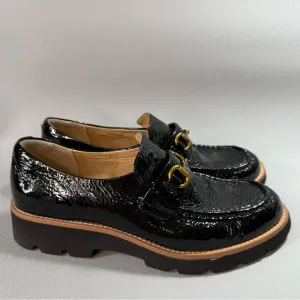SOFFT Prewitt Black Patent Leather Gold Buckle Loafers with Lug Sole