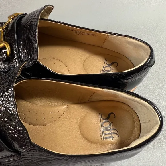 SOFFT Prewitt Black Patent Leather Gold Buckle Loafers with Lug Sole