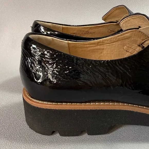 SOFFT Prewitt Black Patent Leather Gold Buckle Loafers with Lug Sole