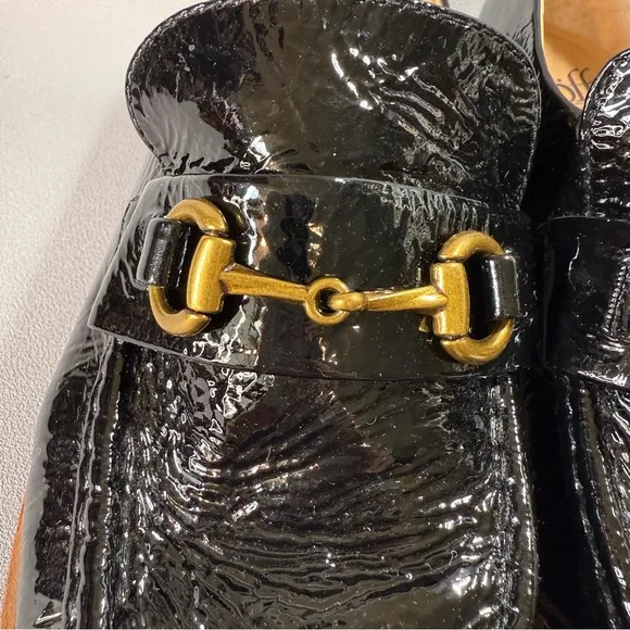 SOFFT Prewitt Black Patent Leather Gold Buckle Loafers with Lug Sole