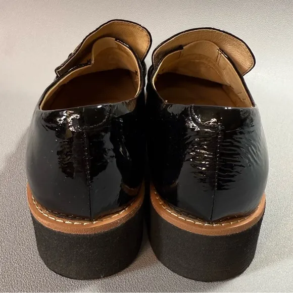 SOFFT Prewitt Black Patent Leather Gold Buckle Loafers with Lug Sole
