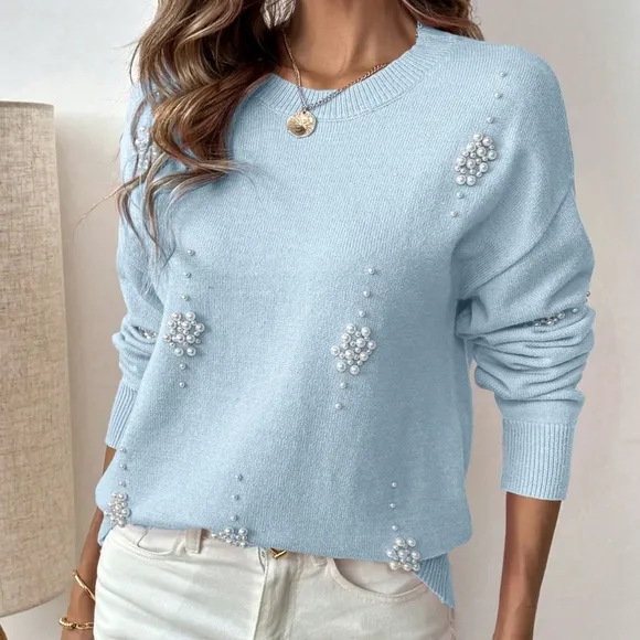 Soft &amp; Comfortable Women Pearl Embellished Knit Sweater