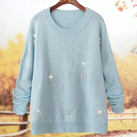 Soft &amp; Comfortable Women Pearl Embellished Knit Sweater