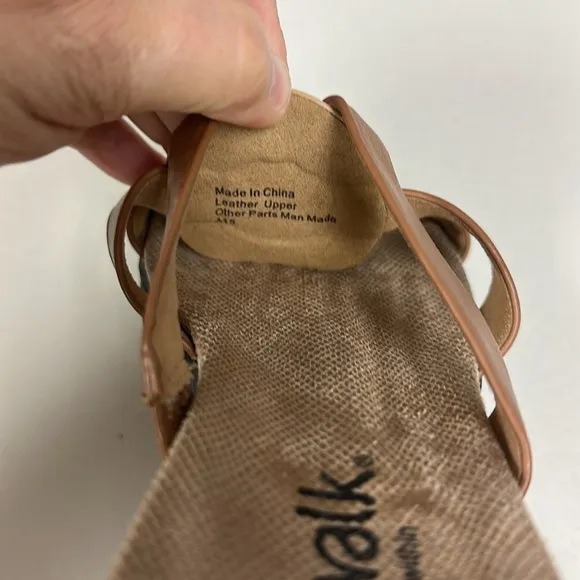 softwalk 8M Tan Brown Leather Slip On Support Soles Comfort Sandals